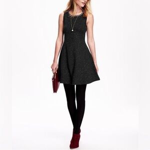 Old Navy Sleeveless Tweed Fit & Flare Mini Dress Medium Black Speckled Terry